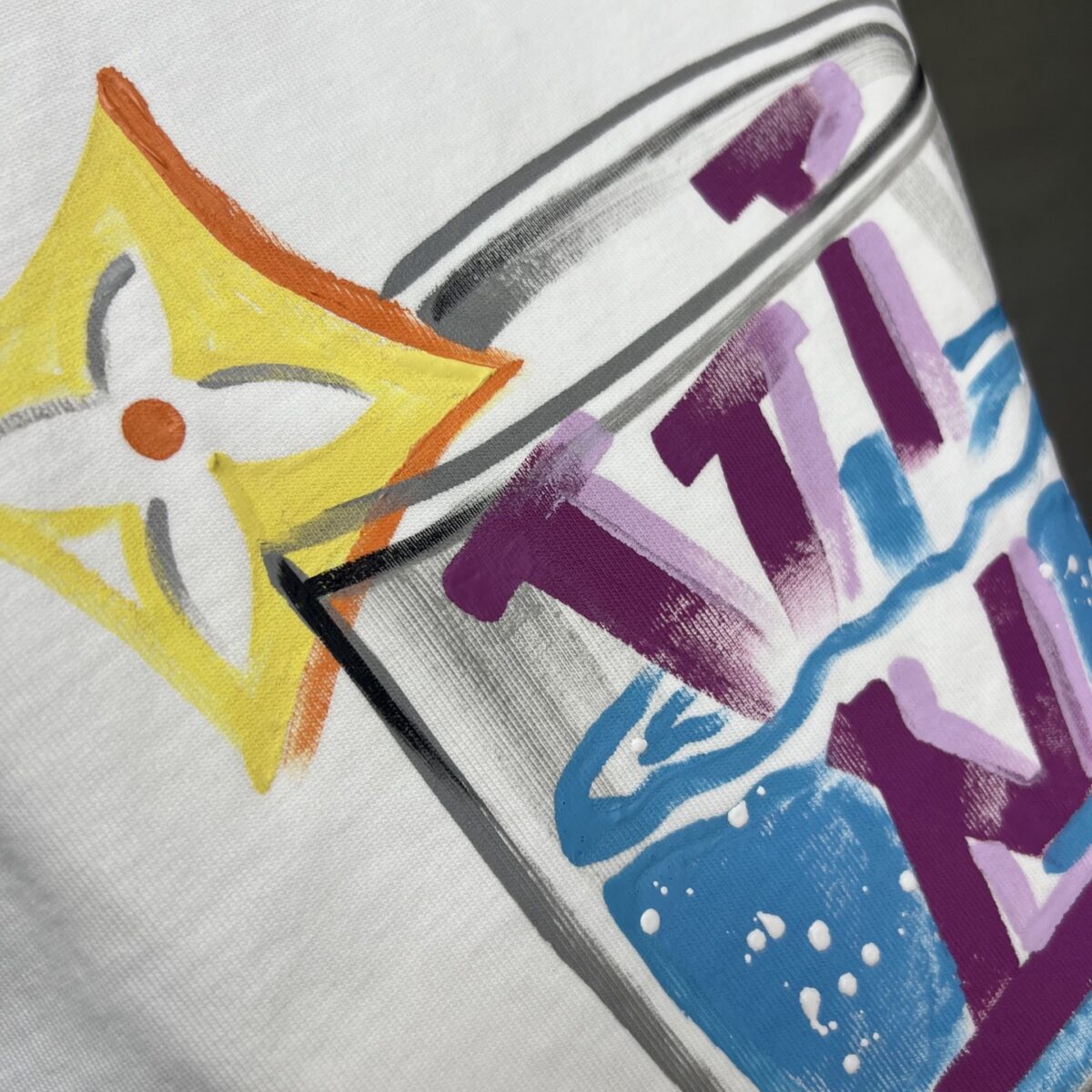 P120 LV 26ss新款 小众氛围感 手绘款短袖 -颜色：黑色 白色 -码数：XS S M L