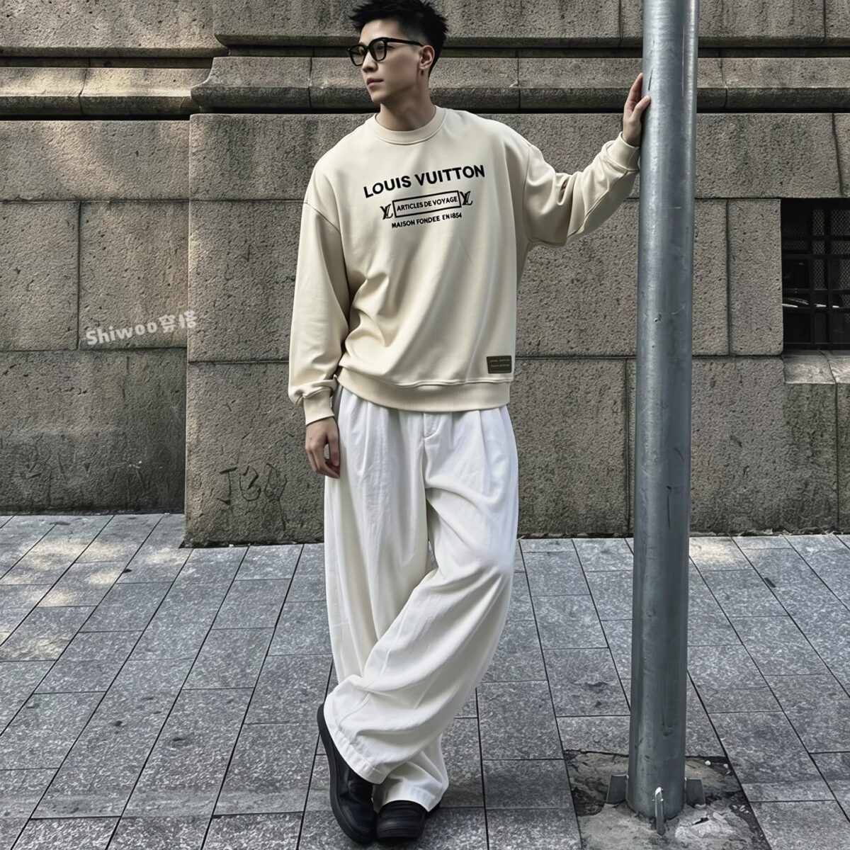 P125 《𝙉𝙚𝙬⚜️LV-路易》 2026*秋冬新款长袖卫衣男女同款 全棉360克做旧炒雪花、发泡印花，贴布绣章 尺码：S M L XL XXL 颜色 粉色 杏色 天蓝色 黑色 立即抢购👉