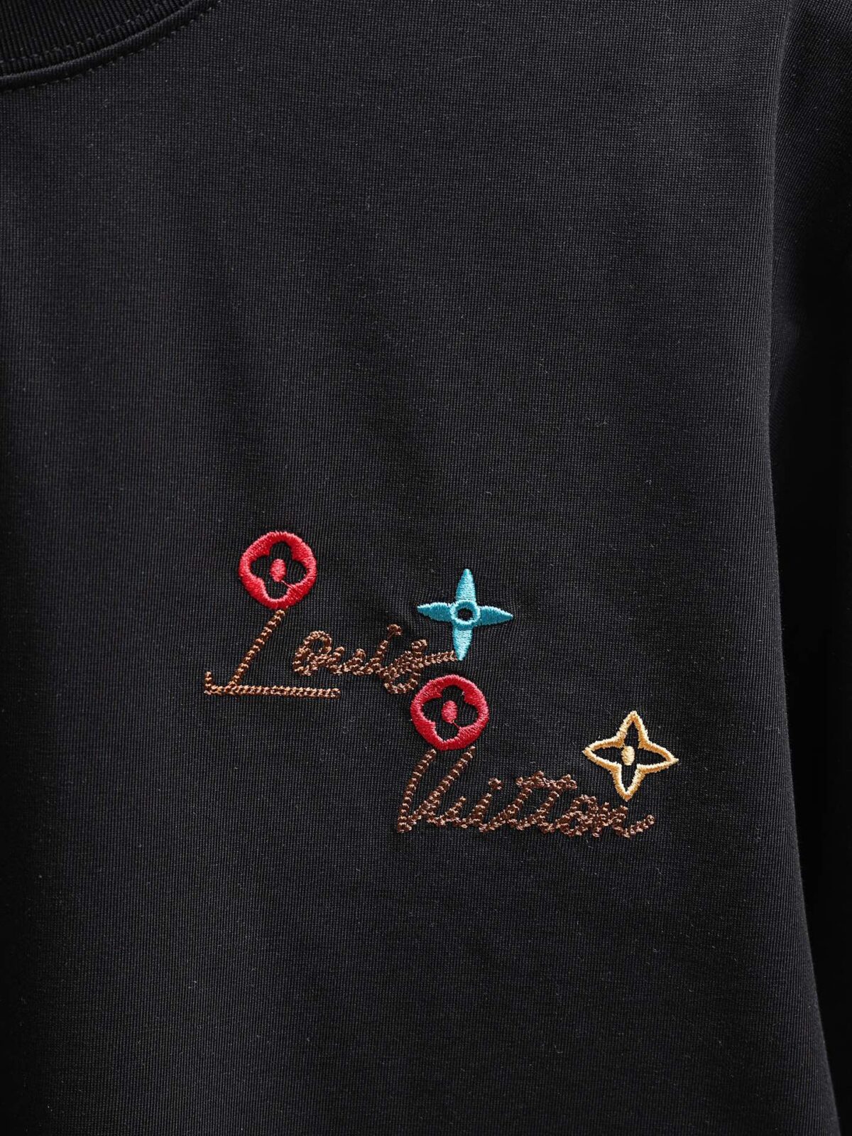 P80 Louis Vuitton*LV2026最新款短袖T恤 材质:采用300g高支高密双纱精梳棉 工艺：宽松版型前后幅重工刺绣🪡 内里贴布刺绣🪡 尺寸:S M L XL XXL 颜色:黑色