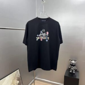 P80 1v～手绘植绒卡通 2025秋冬新款280g纯棉上衣 7A抗菌短袖tee 负离子上身十分舒适，男女同款半袖，落肩宽松版型 颜色: 黑色 白色 咖啡色 尺码：S（90-130斤） M（125-150斤） L（135-165斤） XL（160-190斤） XXL（185-220斤）
