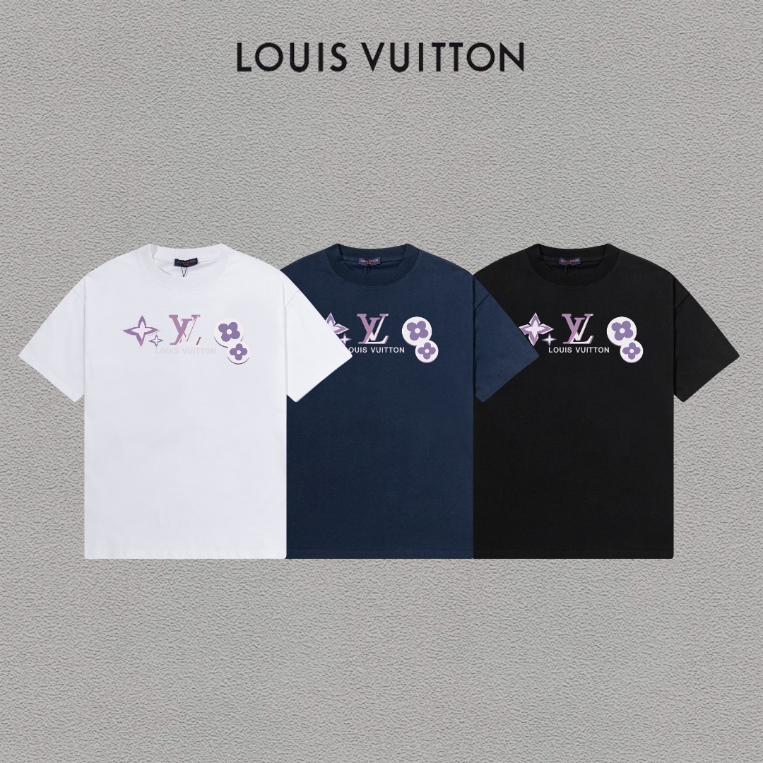P70 LV/路易威登 印花Logo百搭潮流短袖T恤男女同款 吊牌 领标 水洗唛 三标齐全 定织定染280克精梳棉面料 尺码：S-XXL 颜色：黑色，白色，藏青色