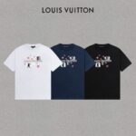 P70 LV/路易威登 印花Logo百搭潮流短袖T恤男女同款 吊牌 领标 水洗唛 三标齐全 定织定染280克精梳棉面料 尺码：S-XXL 颜色：黑色，白色，藏青色