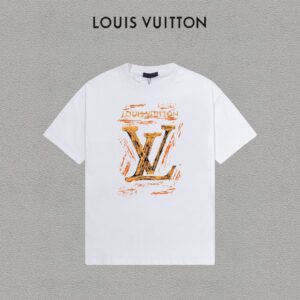 P70 LV/路易威登 印花Logo百搭潮流短袖T恤男女同款 吊牌 领标 水洗唛 三标齐全 定织定染280克精梳棉面料 尺码：S-XXL 颜色：黑色，白色，藏青色
