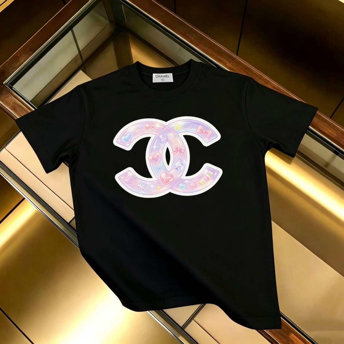 P85 CHANEL 香奈儿 新款 面料升级 300g纯棉 印花短袖T恤 颜色：黑色 白色尺码：XS~L - 副本 (2)