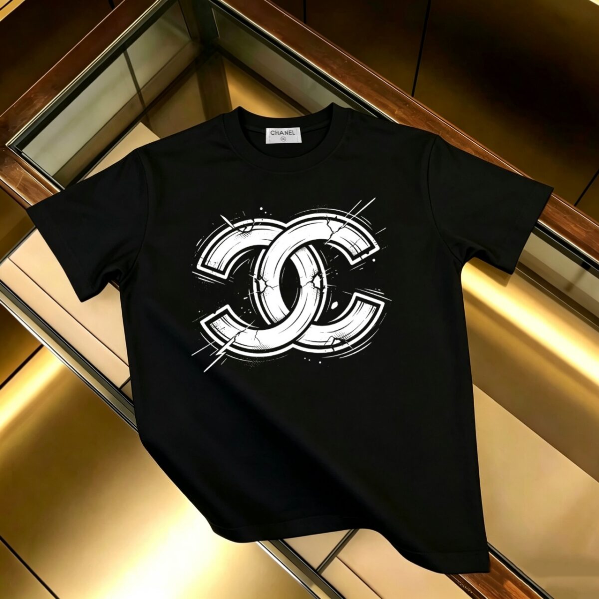 P85 CHANEL 香奈儿 新款 面料升级 300g纯棉 印花短袖T恤 颜色：黑色 白色尺码：XS~L - 副本 (6)
