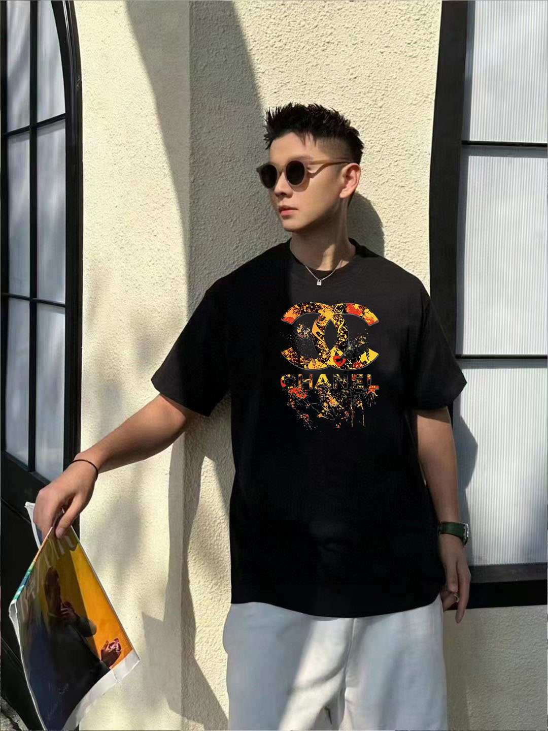 P70 Chanel/香奈儿 印花Logo百搭潮流圆领短袖T恤男女同款 吊牌 领标 水洗唛 三标齐全 尺码：S-XXL 颜色：黑色，白色