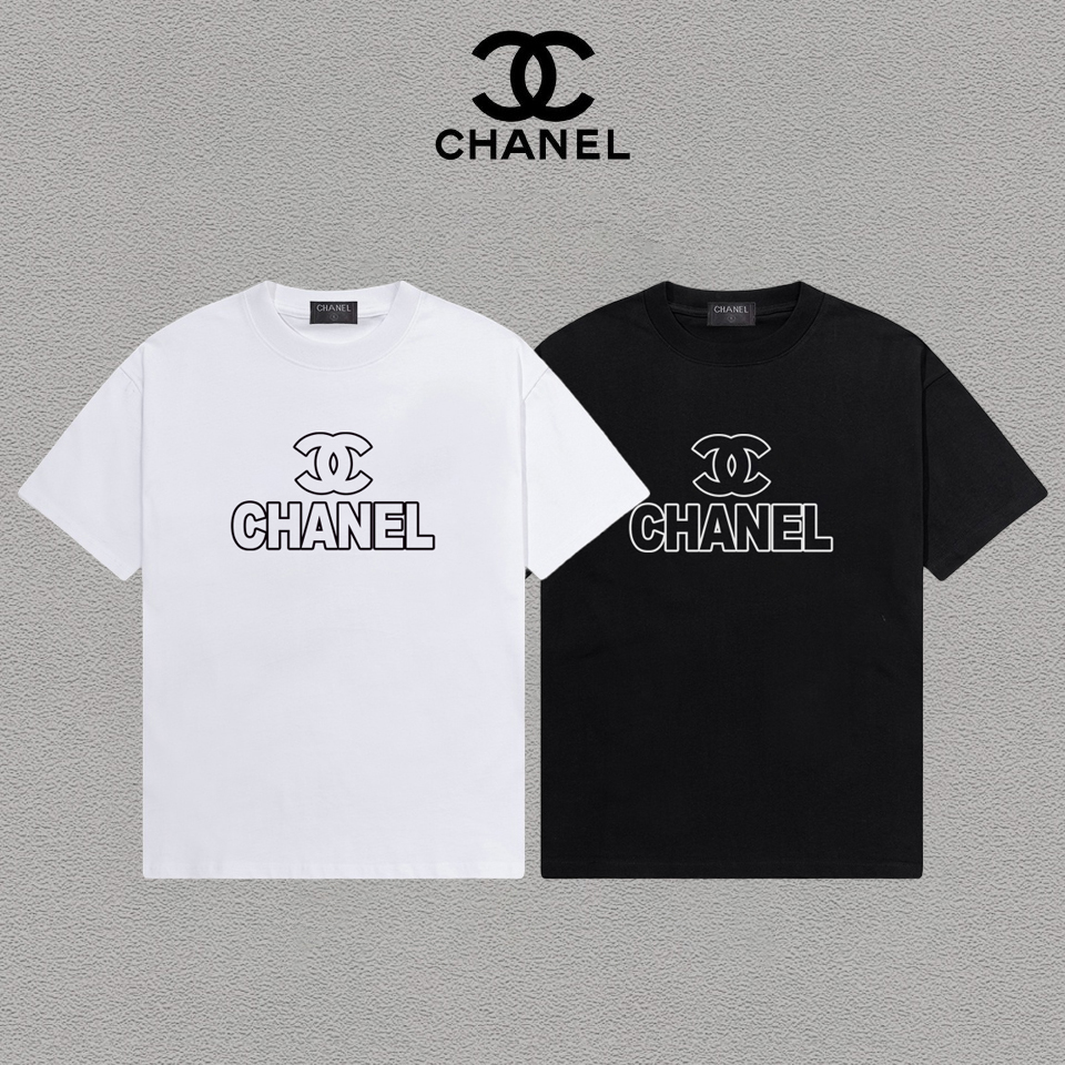 P70 Chanel/香奈儿 印花Logo百搭潮流圆领短袖T恤男女同款 吊牌 领标 水洗唛 三标齐全 尺码：S-XXL 颜色：黑色，白色