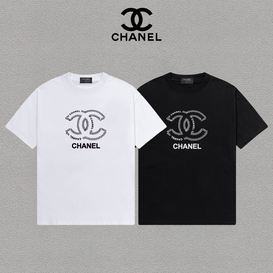 P70 Chanel/香奈儿 印花Logo百搭潮流圆领短袖T恤男女同款 吊牌 领标 水洗唛 三标齐全 尺码：S-XXL 颜色：黑色，白色