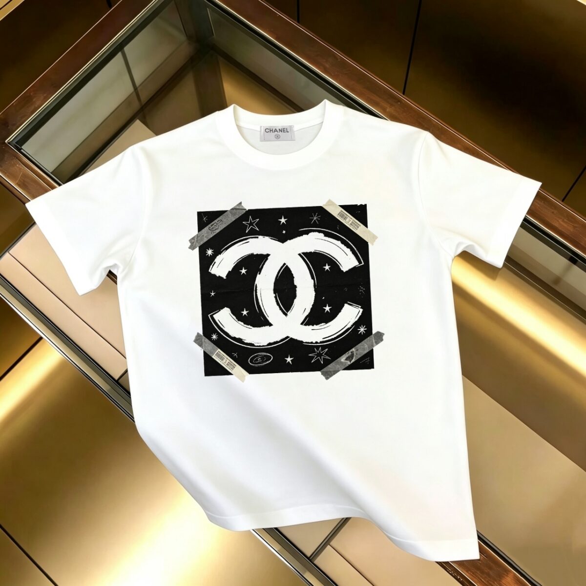 P85 CHANEL 香奈儿 新款 面料升级 300g纯棉 印花短袖T恤 颜色：黑色 白色尺码：XS~L - 副本 (19)