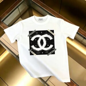 P85 CHANEL 香奈儿 新款 面料升级 300g纯棉 印花短袖T恤 颜色：黑色 白色尺码：XS~L - 副本 (19)