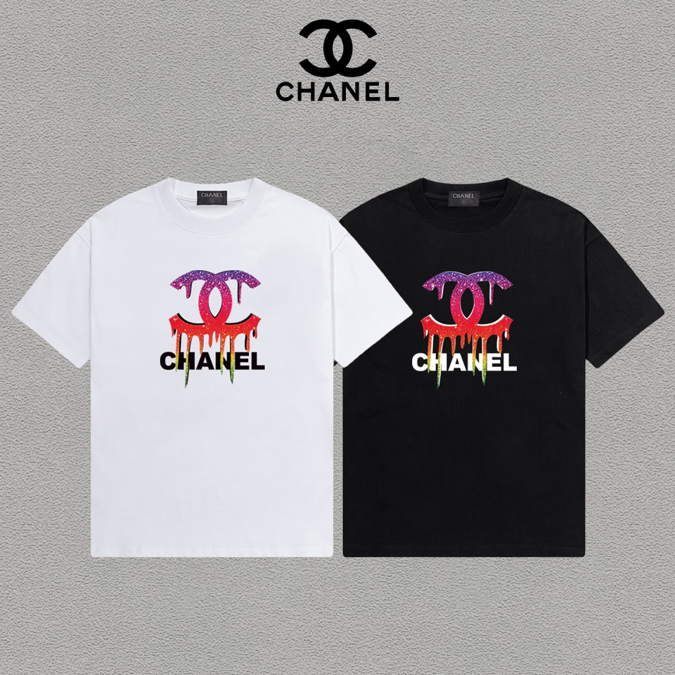 P70 Chanel/香奈儿 印花Logo百搭潮流圆领短袖T恤男女同款 吊牌 领标 水洗唛 三标齐全 尺码：S-XXL 颜色：黑色，白色