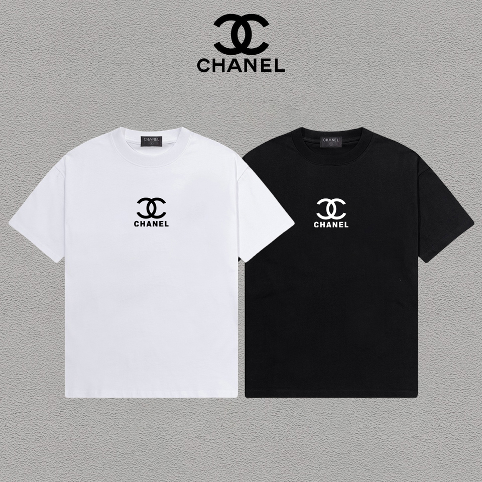 P70 Chanel/香奈儿 印花Logo百搭潮流圆领短袖T恤男女同款 吊牌 领标 水洗唛 三标齐全 尺码：S-XXL 颜色：黑色，白色