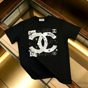 P85 CHANEL 香奈儿 新款 面料升级 300g纯棉 印花短袖T恤 颜色：黑色 白色尺码：XS~L - 副本 (28)