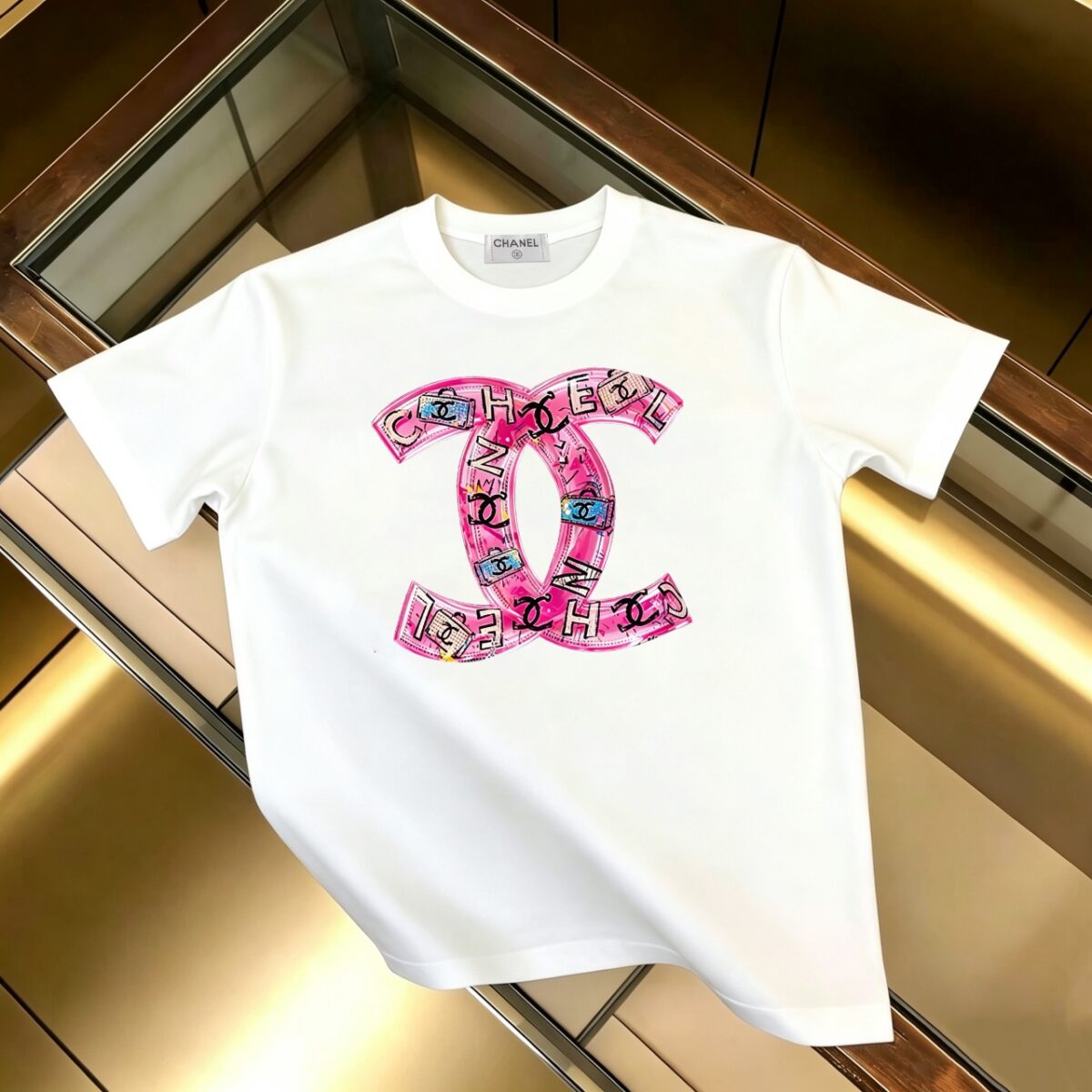 P85 CHANEL 香奈儿 新款 面料升级 300g纯棉 印花短袖T恤 颜色：黑色 白色尺码：XS~L - 副本 (39)