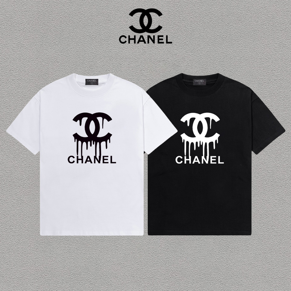 P70 Chanel/香奈儿 印花Logo百搭潮流圆领短袖T恤男女同款 吊牌 领标 水洗唛 三标齐全 尺码：S-XXL 颜色：黑色，白色