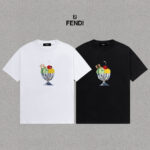 P70 Fendi/芬迪 印花Logo百搭潮流短袖T恤男女同款 吊牌 领标 水洗唛 三标齐全 定织定染280克精梳棉面料 尺码：S-XXL 颜色：黑色，白色
