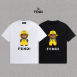P70 Fendi/芬迪 印花Logo百搭潮流短袖T恤男女同款 吊牌 领标 水洗唛 三标齐全 定织定染280克精梳棉面料 尺码：S-XXL 颜色：黑色，白色