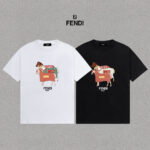 P70 Fendi/芬迪 印花Logo百搭潮流短袖T恤男女同款 吊牌 领标 水洗唛 三标齐全 定织定染280克精梳棉面料 尺码：S-XXL 颜色：黑色，白色