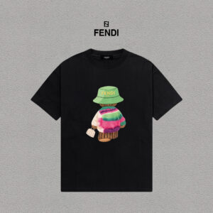 weigou_193334_0_436d0bcfe3 P70 Fendi/芬迪 印花Logo百搭潮流短袖T恤男女同款 吊牌 领标 水洗唛 三标齐全 定织定染280克精梳棉面料 尺码:S-XXL 颜色:黑色,白色