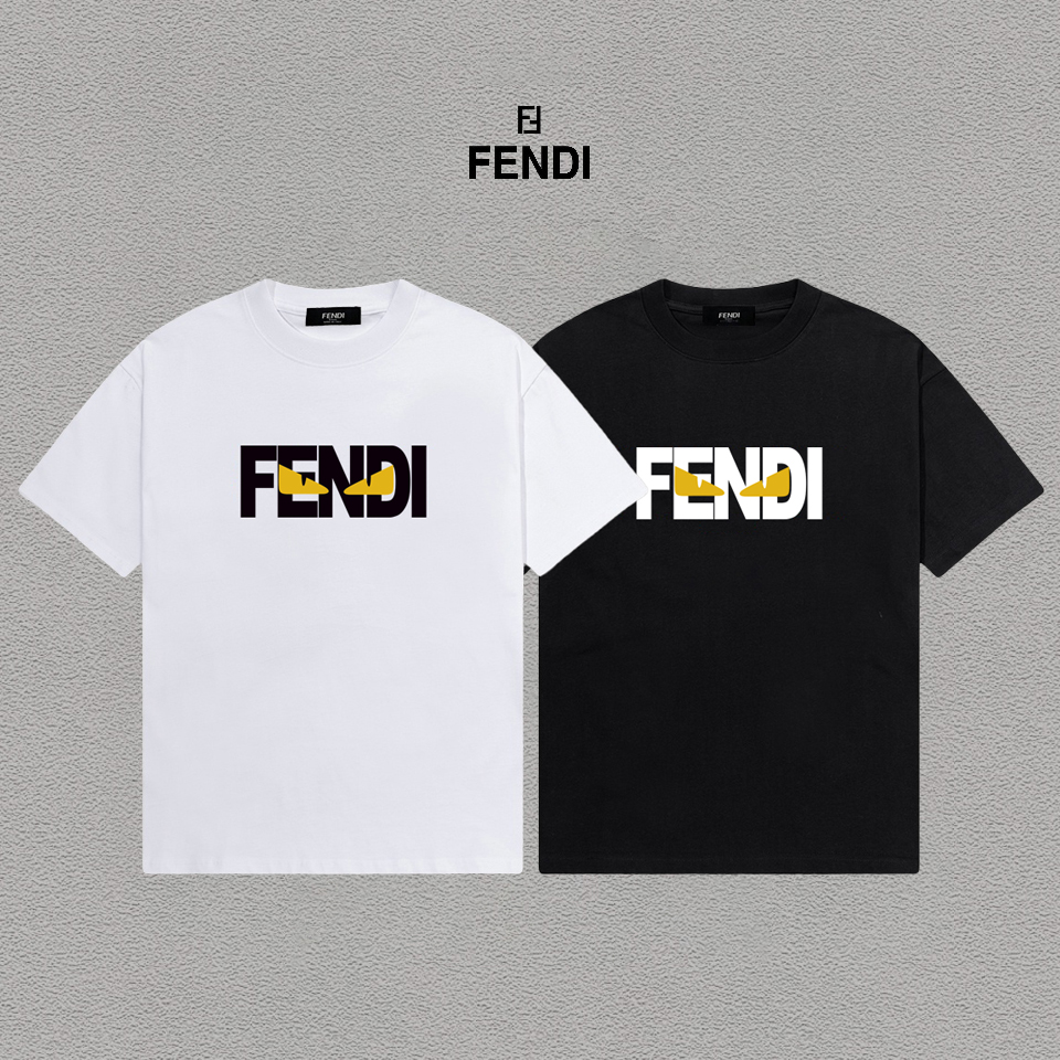 P70 Fendi/芬迪 印花Logo百搭潮流短袖T恤男女同款 吊牌 领标 水洗唛 三标齐全 定织定染280克精梳棉面料 尺码：S-XXL 颜色：黑色，白色