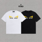 P70 Fendi/芬迪 印花Logo百搭潮流短袖T恤男女同款 吊牌 领标 水洗唛 三标齐全 定织定染280克精梳棉面料 尺码：S-XXL 颜色：黑色，白色
