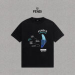 P70 Fendi/芬迪 印花Logo百搭潮流短袖T恤男女同款 吊牌 领标 水洗唛 三标齐全 定织定染280克精梳棉面料 尺码：S-XXL 颜色：黑色，白色
