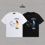 P70 Fendi/芬迪 印花Logo百搭潮流短袖T恤男女同款 吊牌 领标 水洗唛 三标齐全 定织定染280克精梳棉面料 尺码：S-XXL 颜色：黑色，白色