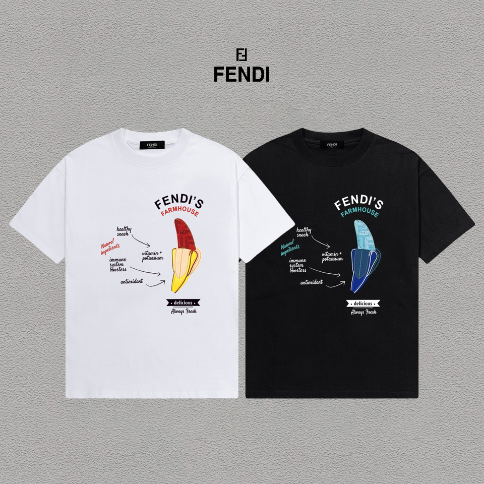 P70 Fendi/芬迪 印花Logo百搭潮流短袖T恤男女同款 吊牌 领标 水洗唛 三标齐全 定织定染280克精梳棉面料 尺码：S-XXL 颜色：黑色，白色