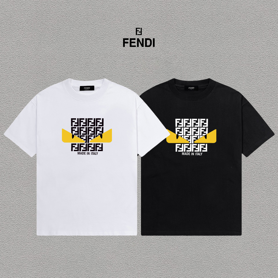 P70 Fendi/芬迪 印花Logo百搭潮流短袖T恤男女同款 吊牌 领标 水洗唛 三标齐全 定织定染280克精梳棉面料 尺码：S-XXL 颜色：黑色，白色