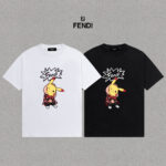 P70 Fendi/芬迪 印花Logo百搭潮流短袖T恤男女同款 吊牌 领标 水洗唛 三标齐全 定织定染280克精梳棉面料 尺码：S-XXL 颜色：黑色，白色