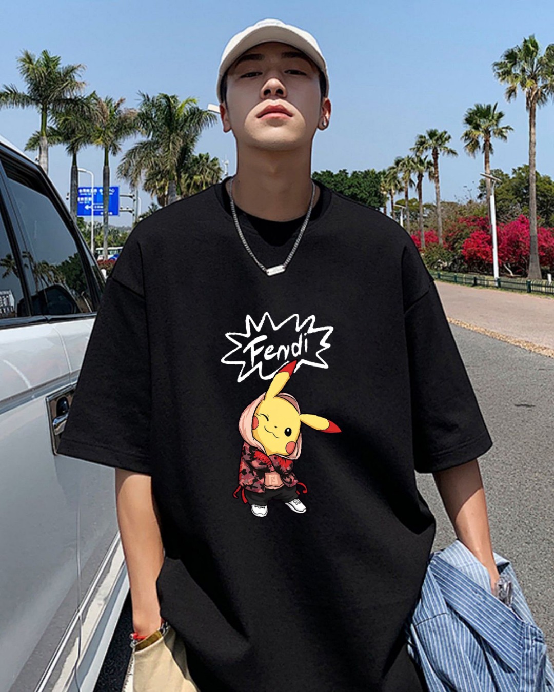 P70 Fendi/芬迪 印花Logo百搭潮流短袖T恤男女同款 吊牌 领标 水洗唛 三标齐全 定织定染280克精梳棉面料 尺码：S-XXL 颜色：黑色，白色