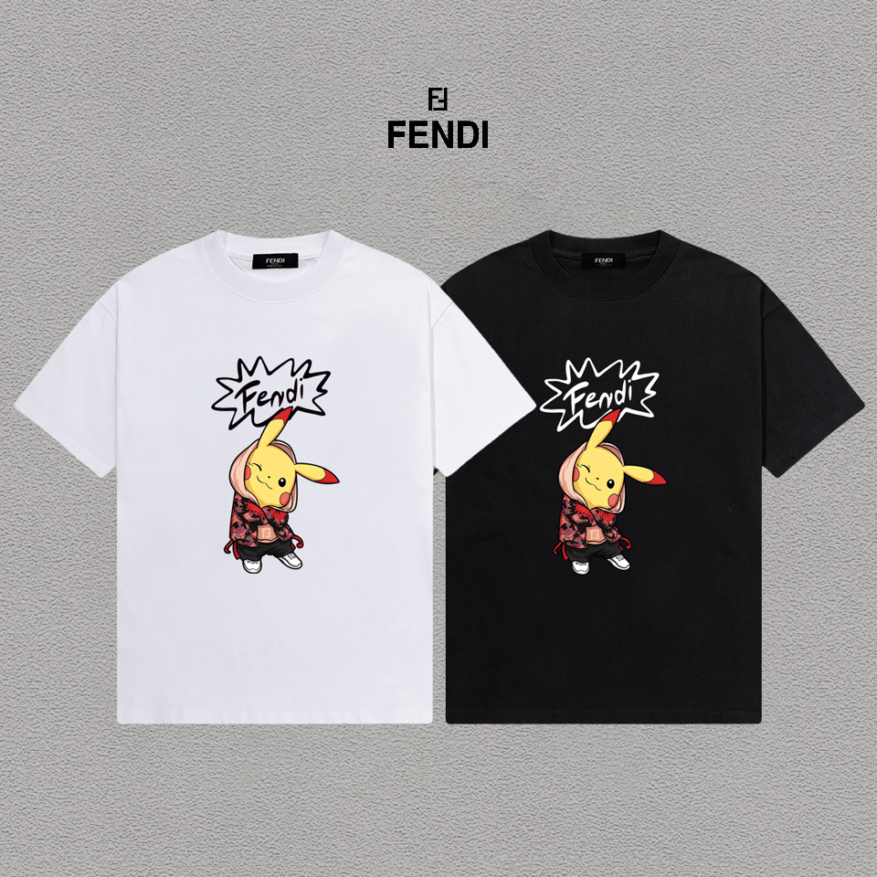 P70 Fendi/芬迪 印花Logo百搭潮流短袖T恤男女同款 吊牌 领标 水洗唛 三标齐全 定织定染280克精梳棉面料 尺码：S-XXL 颜色：黑色，白色