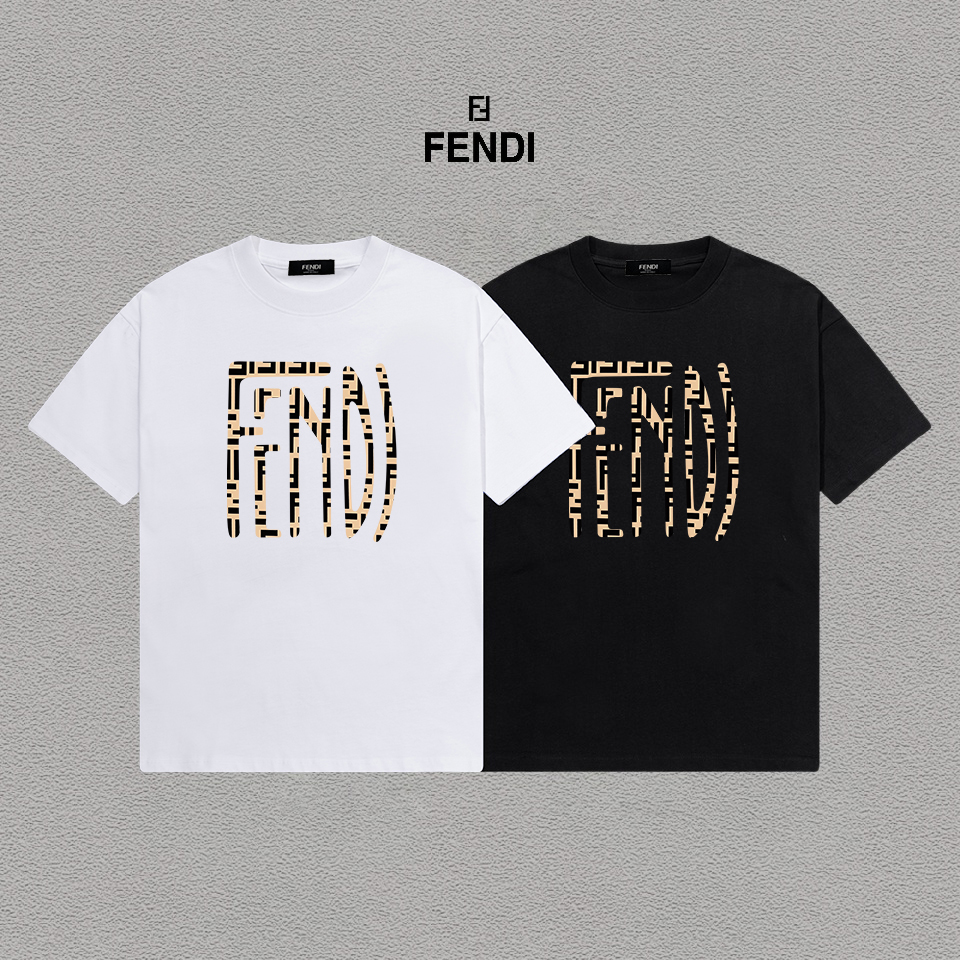 P70 Fendi/芬迪 印花Logo百搭潮流短袖T恤男女同款 吊牌 领标 水洗唛 三标齐全 定织定染280克精梳棉面料 尺码：S-XXL 颜色：黑色，白色