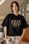 P70 Fendi/芬迪 印花Logo百搭潮流短袖T恤男女同款 吊牌 领标 水洗唛 三标齐全 定织定染280克精梳棉面料 尺码：S-XXL 颜色：黑色，白色