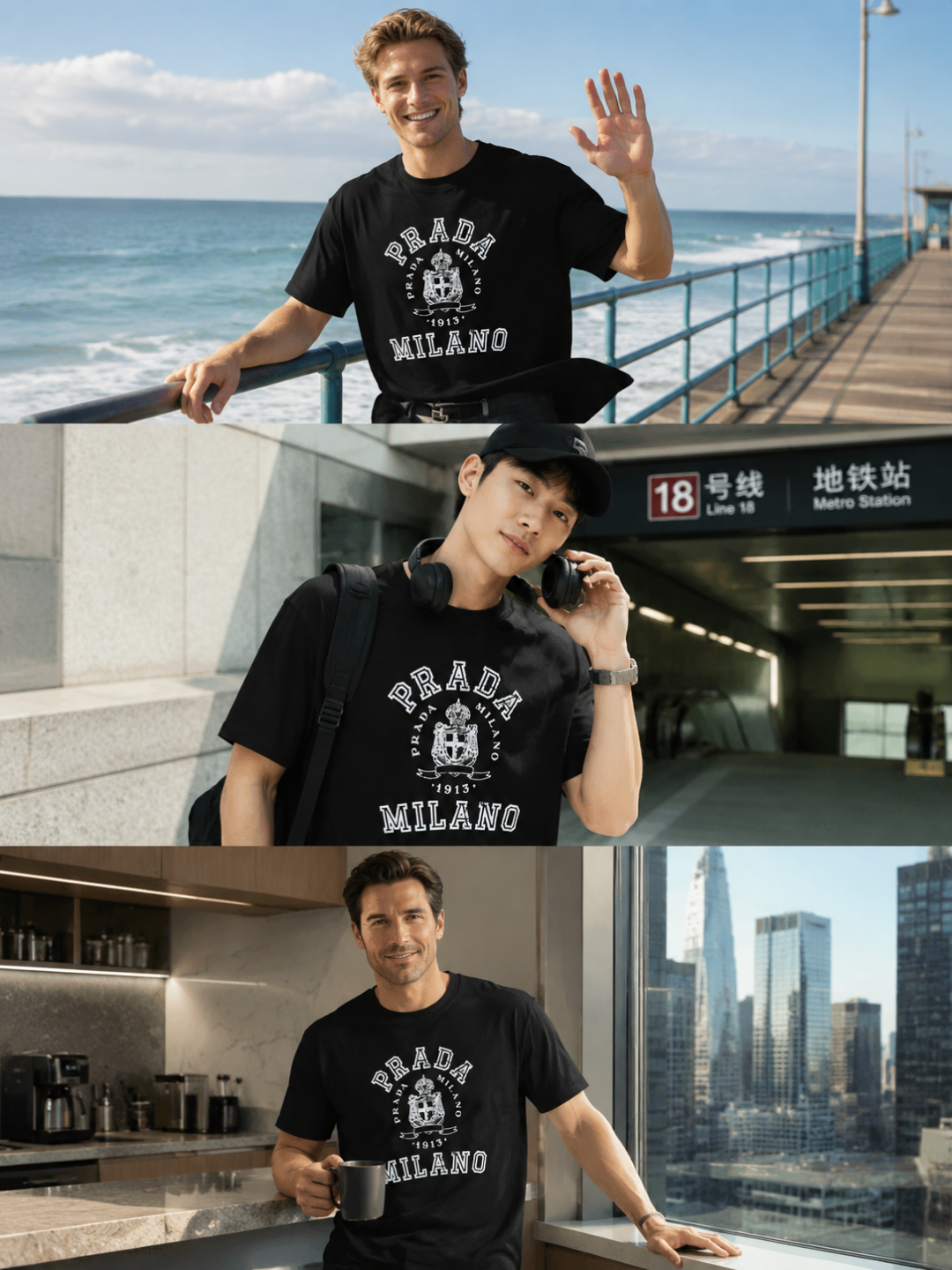 P70 普拉达PRADA 新款直喷工艺 高品质280克重磅短袖T恤，进口兄弟数码白墨直喷工艺 彰显不羁的个性与强大的气场 纯棉32支双纱面料，两遍缩水工艺，立体裁剪，面布做了蚀毛，手感非常好，亲肤透气，微宽松版型，上身舒适！ 日本Brother进口机数码直喷。色彩还原度 %，杜邦进口环保颜料，色牢度5级，经测验，洗涤100次，褪色程度不到1% 单品时尚感满满.日常出街或休闲都很百搭，轻松驾驭各种风格。色彩超鲜艳还透气，夏季必备 颜色：黑色/白色 码数：S-XL