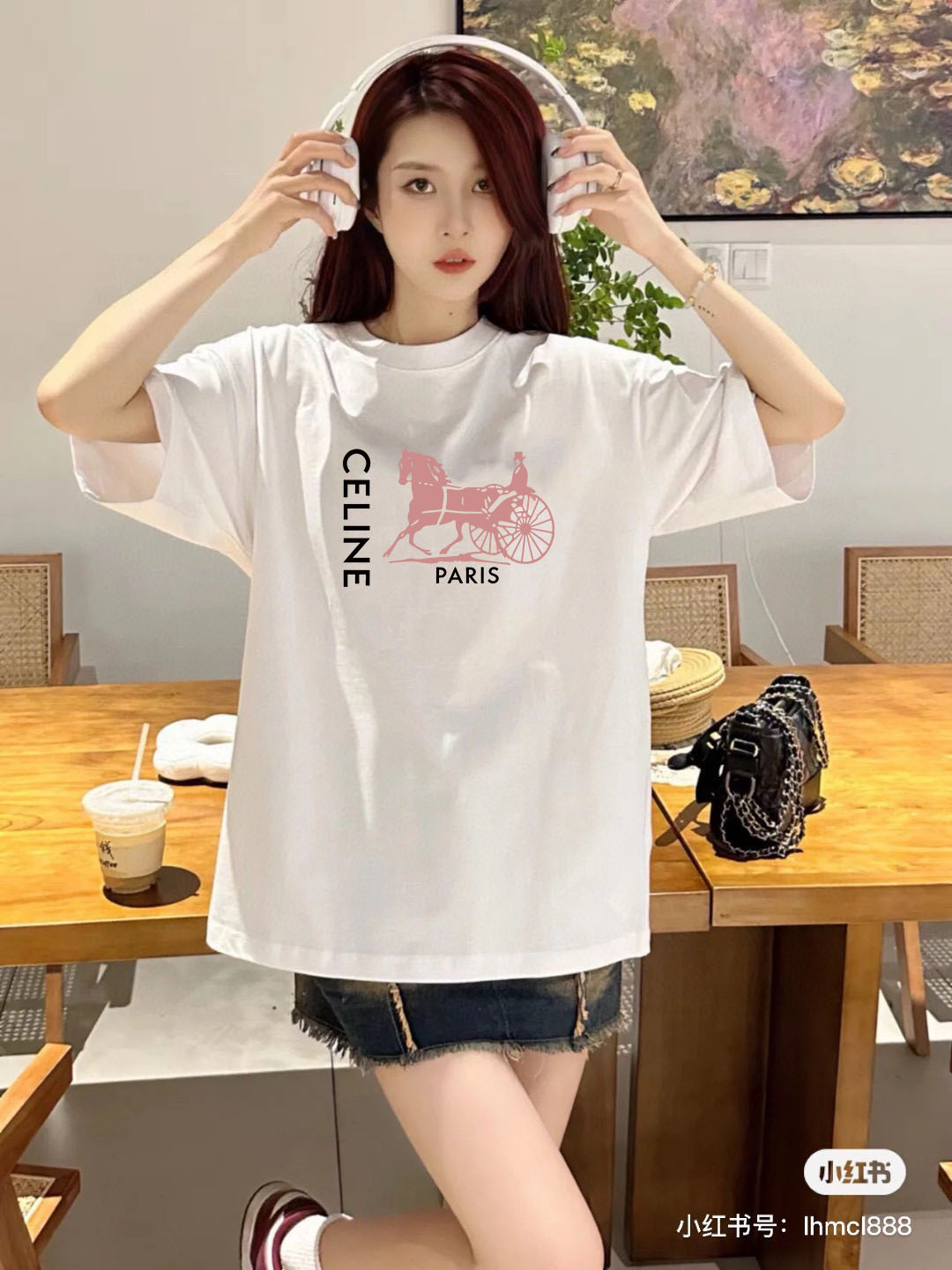 P70 Celine/赛琳 印花Logo百搭潮流纯棉短袖T恤男女同款 吊牌 领标 水洗唛 三标齐全 定织定染280克精梳棉面料 尺码：S-XXL 颜色：黑色，白色
