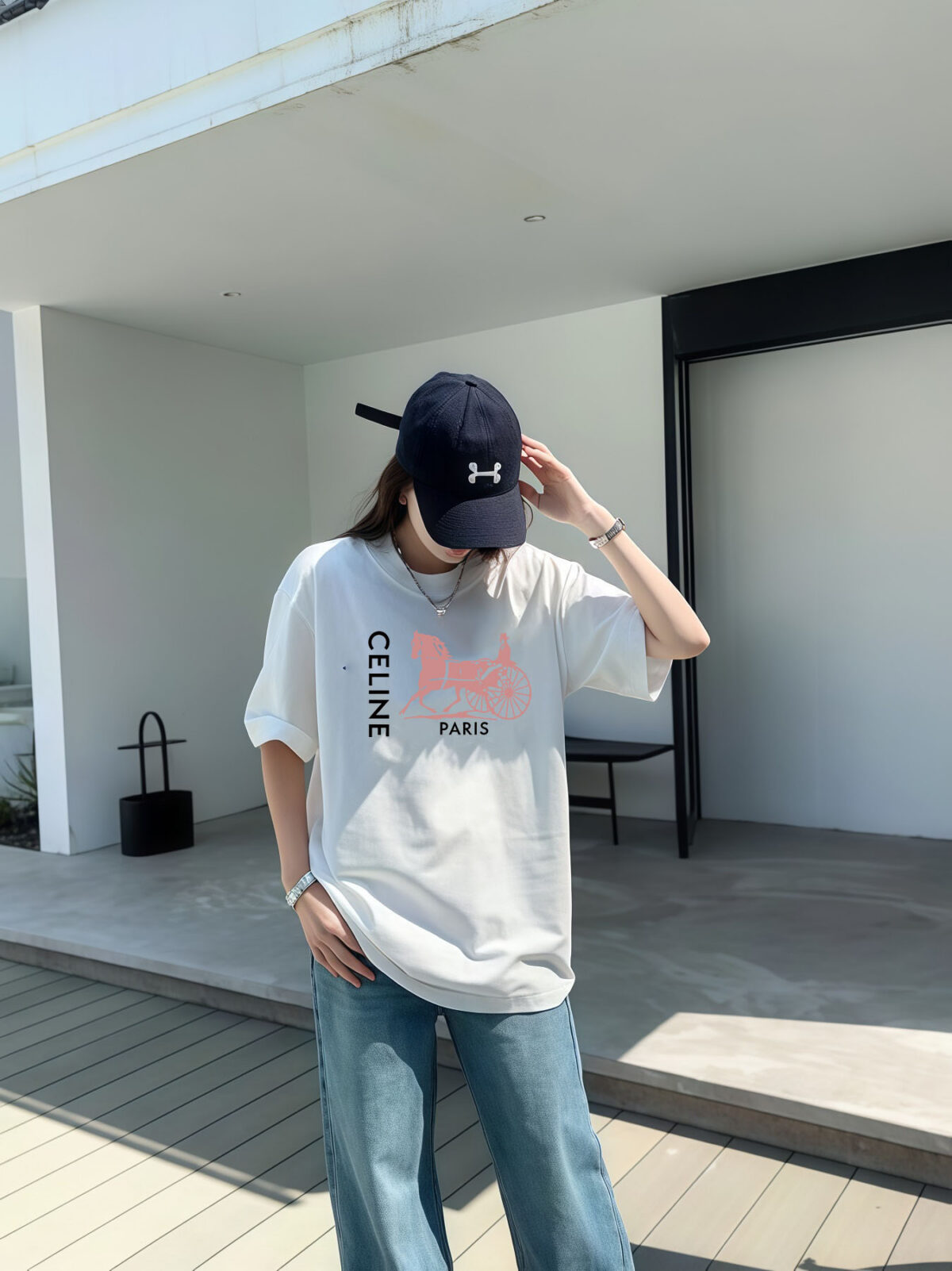 P70 Celine/赛琳 印花Logo百搭潮流纯棉短袖T恤男女同款 吊牌 领标 水洗唛 三标齐全 定织定染280克精梳棉面料 尺码：S-XXL 颜色：黑色，白色