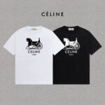 P70 Celine/赛琳 印花Logo百搭潮流纯棉短袖T恤男女同款 吊牌 领标 水洗唛 三标齐全 定织定染280克精梳棉面料 尺码：S-XXL 颜色：黑色，白色