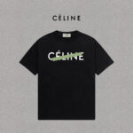 P70 Celine/赛琳 印花Logo百搭潮流纯棉短袖T恤男女同款 吊牌 领标 水洗唛 三标齐全 定织定染280克精梳棉面料 尺码：S-XXL 颜色：黑色，白色