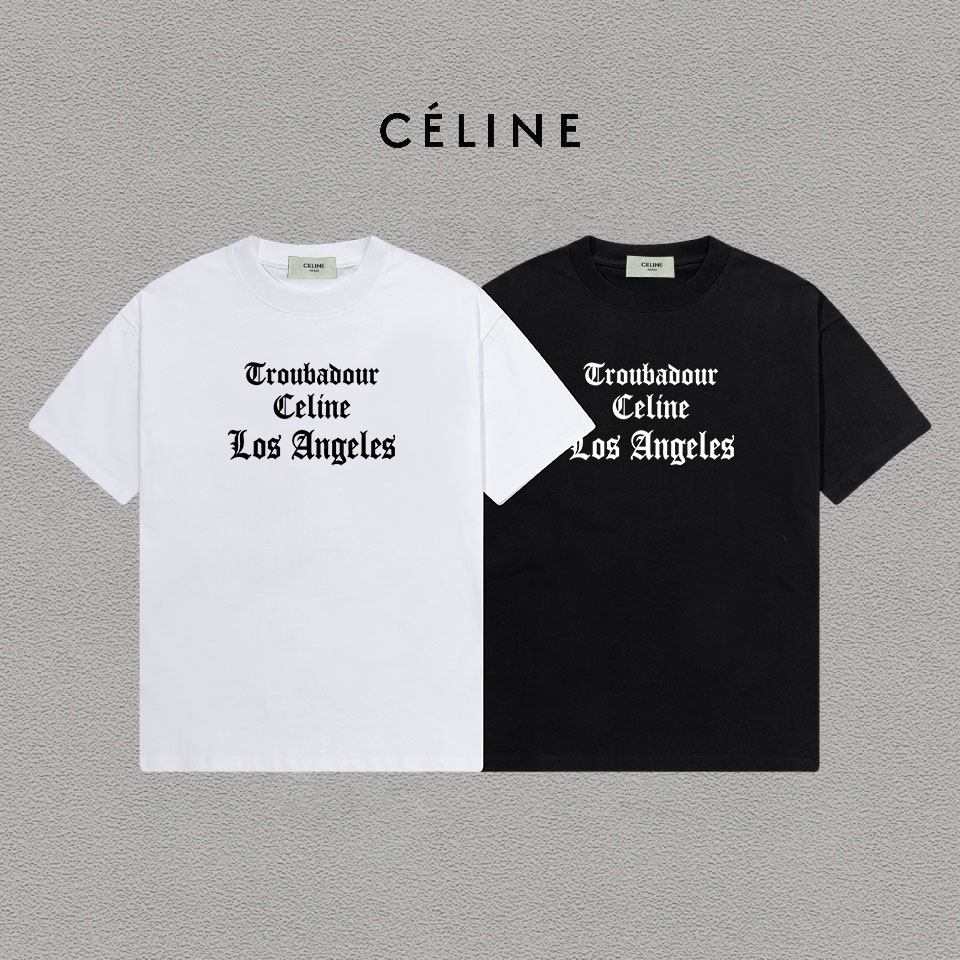 P70 Celine/赛琳 印花Logo百搭潮流纯棉短袖T恤男女同款 吊牌 领标 水洗唛 三标齐全 定织定染280克精梳棉面料 尺码：S-XXL 颜色：黑色，白色