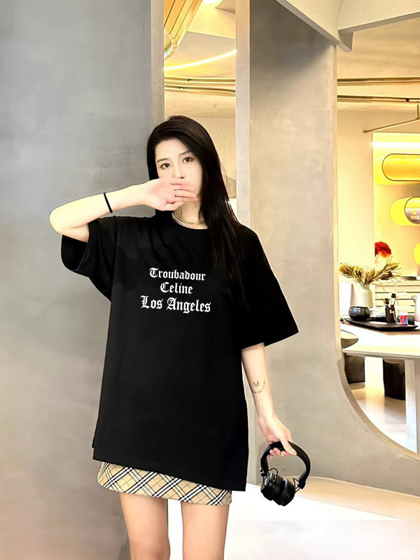 P70 Celine/赛琳 印花Logo百搭潮流纯棉短袖T恤男女同款 吊牌 领标 水洗唛 三标齐全 定织定染280克精梳棉面料 尺码：S-XXL 颜色：黑色，白色