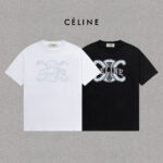 P70 Celine/赛琳 印花Logo百搭潮流纯棉短袖T恤男女同款 吊牌 领标 水洗唛 三标齐全 定织定染280克精梳棉面料 尺码：S-XXL 颜色：黑色，白色