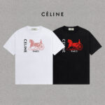 P70 Celine/赛琳 印花Logo百搭潮流纯棉短袖T恤男女同款 吊牌 领标 水洗唛 三标齐全 定织定染280克精梳棉面料 尺码：S-XXL 颜色：黑色，白色