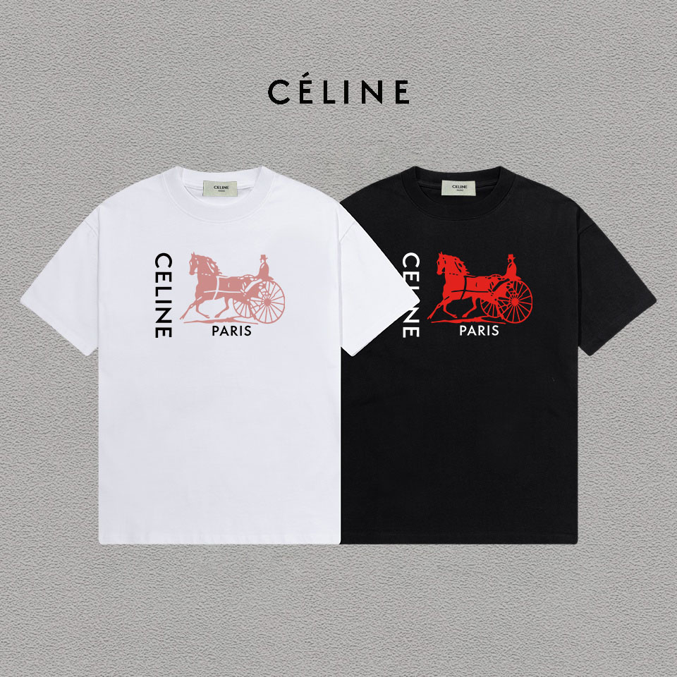 P70 Celine/赛琳 印花Logo百搭潮流纯棉短袖T恤男女同款 吊牌 领标 水洗唛 三标齐全 定织定染280克精梳棉面料 尺码：S-XXL 颜色：黑色，白色