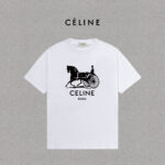 P70 Celine/赛琳 印花Logo百搭潮流纯棉短袖T恤男女同款 吊牌 领标 水洗唛 三标齐全 定织定染280克精梳棉面料 尺码：S-XXL 颜色：黑色，白色