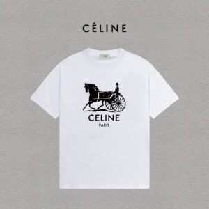 P70 Celine/赛琳 印花Logo百搭潮流纯棉短袖T恤男女同款 吊牌 领标 水洗唛 三标齐全 定织定染280克精梳棉面料 尺码：S-XXL 颜色：黑色，白色