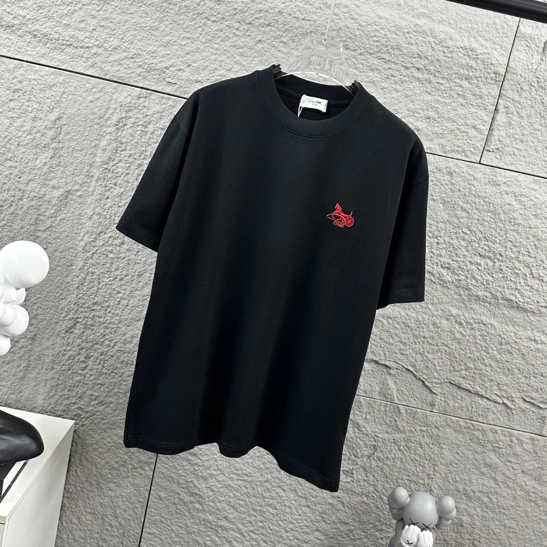 P75 Celi* 塞琳 塞林 2026春夏款 简约字母刺绣工艺个性logo 定制双纱平纹纯棉面料 短袖T恤 男女同款 颜色：黑色 白色 花灰色 尺码： S （90-130斤） M （120-150斤） L （140-165斤） XL （160-180斤） XXL （180-210斤）