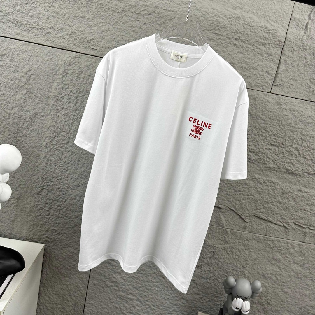P75 Celi* 塞琳 塞林 2026春夏款 简约字母刺绣工艺个性logo 定制双纱平纹纯棉面料 短袖T恤 男女同款 颜色：黑色 白色 花灰色 尺码： S （90-130斤） M （120-150斤） L （140-165斤） XL （160-180斤） XXL （180-210斤）
