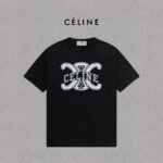 P70 Celine/赛琳 印花Logo百搭潮流纯棉短袖T恤男女同款 吊牌 领标 水洗唛 三标齐全 定织定染280克精梳棉面料 尺码：S-XXL 颜色：黑色，白色