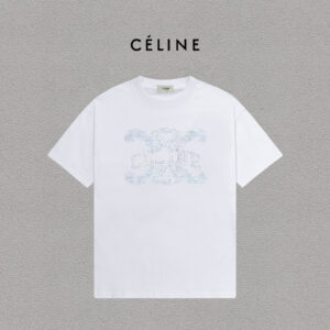 P70 Celine/赛琳 印花Logo百搭潮流纯棉短袖T恤男女同款 吊牌 领标 水洗唛 三标齐全 定织定染280克精梳棉面料 尺码：S-XXL 颜色：黑色，白色